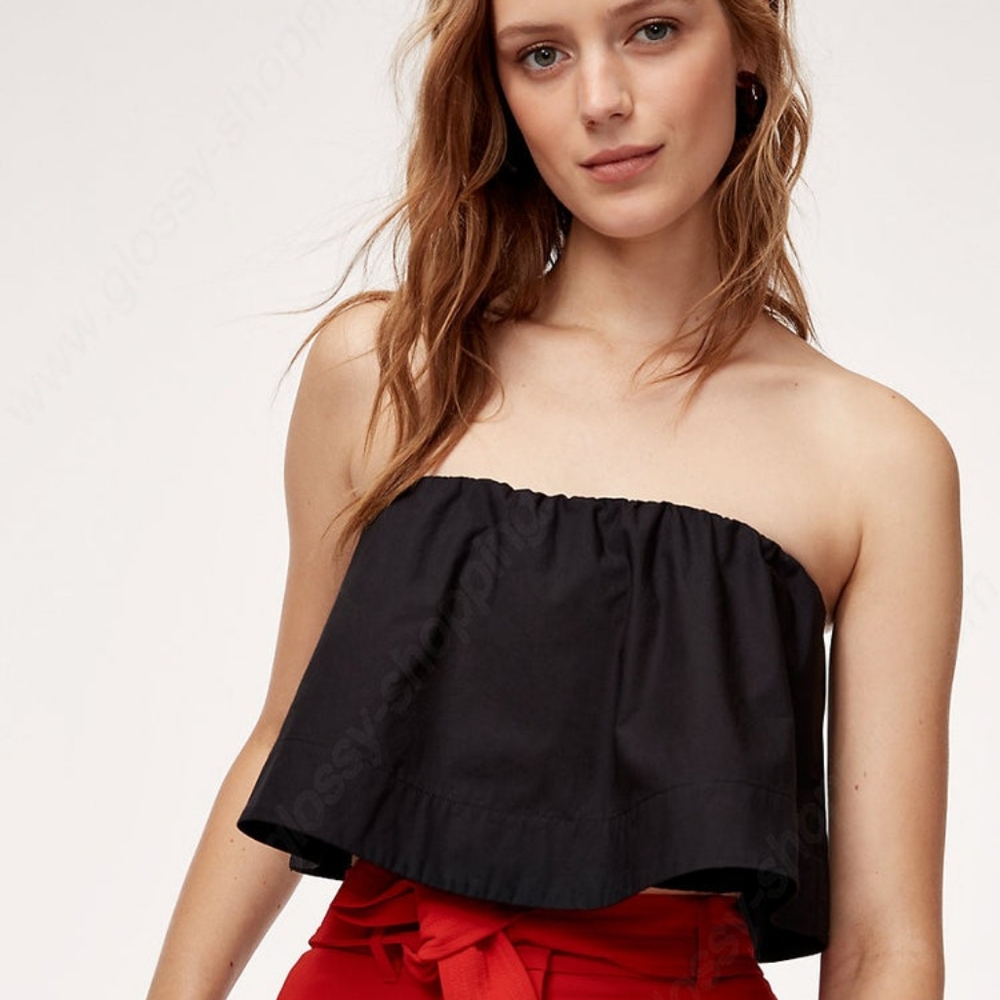 Wilfred Black Strapless Ruffled Crop Top